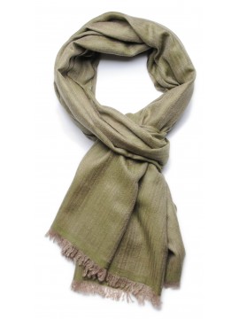 ROBIN VERT, étole Pashmina 100% cachemire tissage chevrons