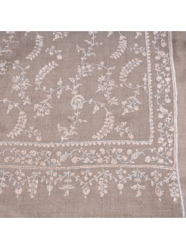 LILA BEIGE, châle véritable pashmina 100% cachemire brodé main