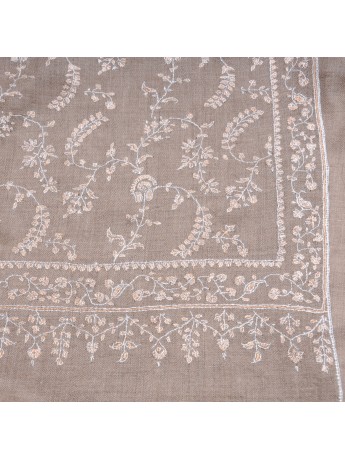 LILA BEIGE, châle véritable pashmina 100% cachemire brodé main