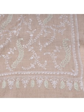 ASSIA BEIGE, châle véritable pashmina 100% cachemire brodé main