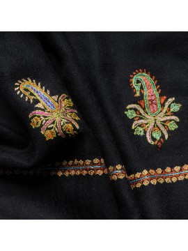 ALMA BLACK, real pashmina 100% cashmere with handmade embroideries