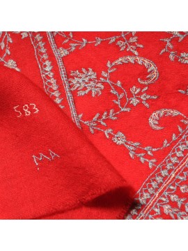 CELIA ROUGE, étole véritable Pashmina 100% cachemire brodé main