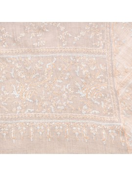 CELIA BEIGE CLAIR, étole véritable Pashmina 100% cachemire brodé main