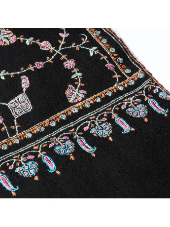 LISA BLACK, real pashmina 100% cashmere with handmade embroideries