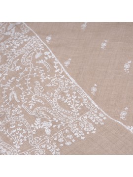 PALLA BEIGE, real pashmina 100% cashmere with handmade embroideries