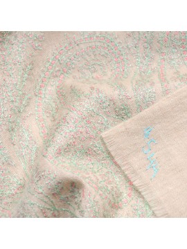 PALLA CREAM, real pashmina 100% cashmere with handmade embroideries