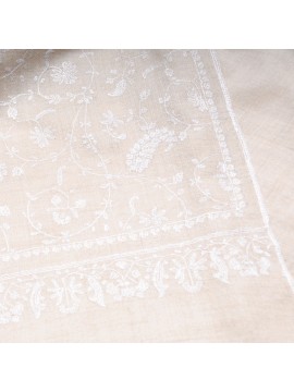 BIANCA IVOIRE, étole véritable Pashmina 100% cachemire brodé main