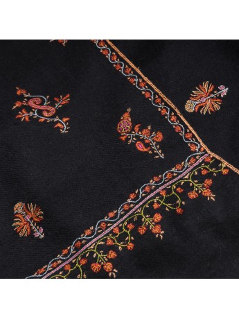 MEG BLACK, real embroidered pashmina shawl 100% cashmere