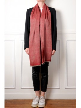 ROBIN ROUGE, étole Pashmina 100% cachemire tissage chevrons