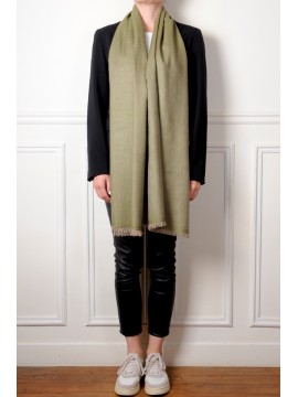 ROBIN VERT, étole Pashmina 100% cachemire tissage chevrons