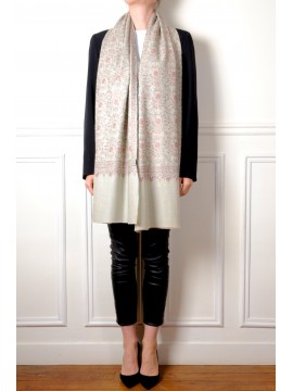 DALIA CELADON, real embroidered pashmina shawl 100% cashmere