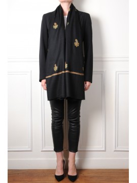 ALMA BLACK, real pashmina 100% cashmere with handmade embroideries