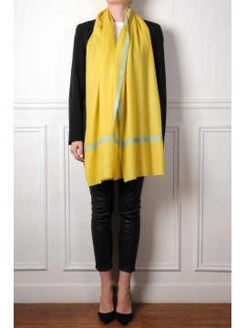 MILA JAUNE, étole véritable pashmina 100% cachemire brodé main