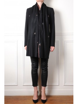 SARA NOIR, étole véritable Pashmina 100% cachemire brodé main