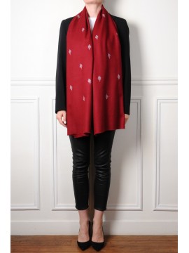 SARA BRICK RED, real pashmina 100% cashmere with handmade embroideries