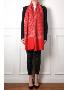 CELIA ROUGE, étole véritable Pashmina 100% cachemire brodé main