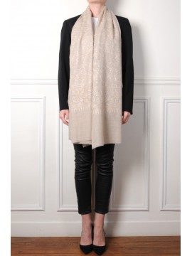 CELIA BEIGE CLAIR, étole véritable Pashmina 100% cachemire brodé main