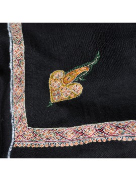ASHA BLACK, hand-embroidered 100% cashmere pashmina stole