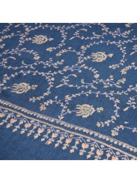 JULIA TEAL BLUE, hand-embroidered 100% cashmere pashmina stole