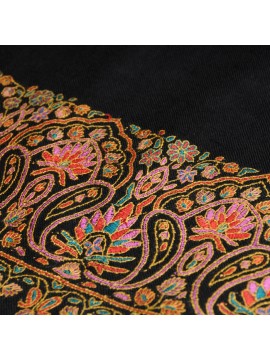NOMI NOIR, châle véritable pashmina 100% cachemire brodé main