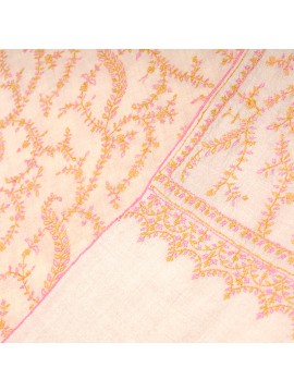 JANET CREME, châle véritable pashmina 100% cachemire brodé main