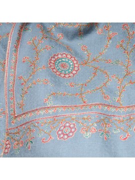DALIA BLUE, hand-embroidered 100% cashmere pashmina shawl
