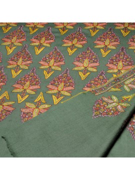 BOTEH OLIVE, hand-embroidered 100% cashmere pashmina shawl