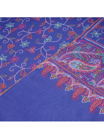 BOHEME BLEU, châle véritable pashmina 100% cachemire brodé main