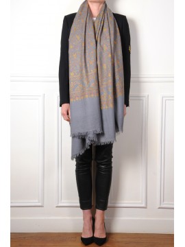 LANA BEIGE, scialle vera Pashmina 100% cashmere ricamata a mano