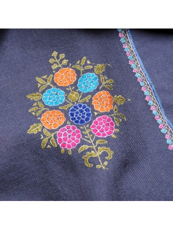 ASHA NOIR, hand-embroidered 100% cashmere pashmina stole