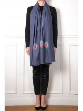 ASHA NOIR, hand-embroidered 100% cashmere pashmina stole