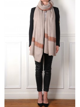 AXEL BEIGE XXL, scialle vera Pashmina 100% cashmere ricamata a mano