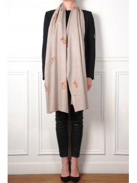 PALLA GREY, hand-embroidered 100% cashmere pashmina stole