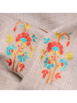 PALLA GREY, hand-embroidered 100% cashmere pashmina stole