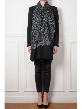 IDA BLACK, hand-embroidered 100% cashmere pashmina shawl