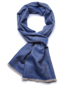 Genuine pashmina 100% cashmere reversible denim blue / natural beige