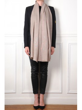 ROSA BEIGE, stola pashmina ricamata a mano in 100% cashmere