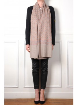 DALIA BEIGE CHIARO, scialle in pashmina ricamato a mano in 100% cashmere