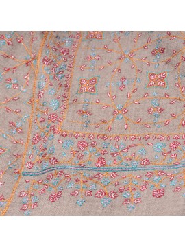 SOFIA BEIGE, hand-embroidered 100% cashmere pashmina shawl