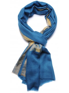 ZARI BLEU, étole Pashmina 100% cachemire et lurex