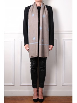 ALIA BLU, stola vera Pashmina 100% cashmere ricamata a mano