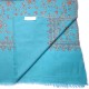 JANET BLEU, châle véritable pashmina 100% cachemire brodé main