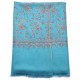 JANET BLEU, châle véritable pashmina 100% cachemire brodé main