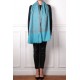 JANET BLEU, châle véritable pashmina 100% cachemire brodé main