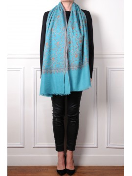 JANET BLU, scialle vera Pashmina 100% cashmere ricamata a mano