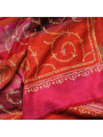 JANET RED, Real embroidered pashmina shawl 100% cashmere