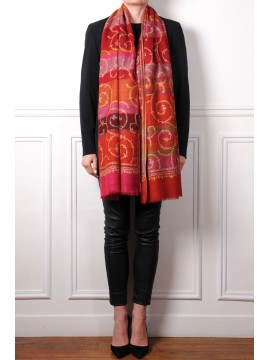 JANET ROSSO, scialle vera Pashmina 100% cashmere ricamata a mano