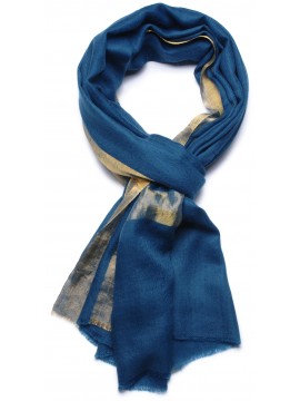 ZARI BLAU, Stola echter pashmina 100% handgewebter Kaschmir und lurex