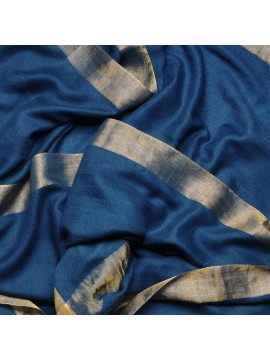 ZARI BLAU, Stola echter pashmina 100% handgewebter Kaschmir und lurex