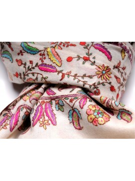 Genuine pashmina shawl 100% cashmere multicolored with full reversible embroideries 